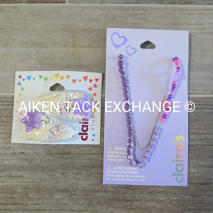 Claire's Club Bundle - 2 Hair Clips, 1 Necklace