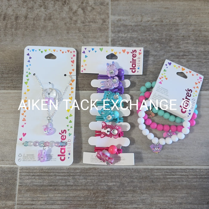 Claire's Club Bundle - 6 Hair Ties, 1 Jewelry Set, 3 Bracelets