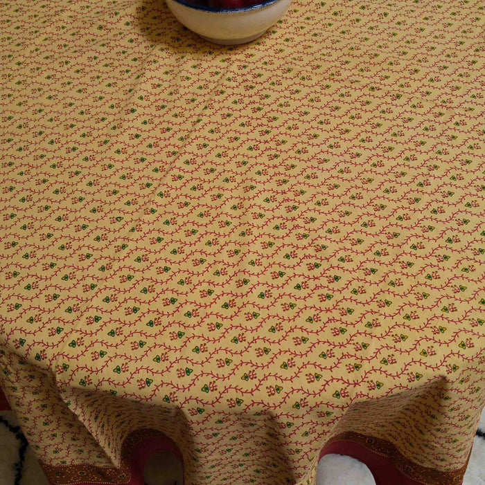 Cotton Floral Vine Square & Round Tablecloth Gold Red Table Linen - Sweet Us