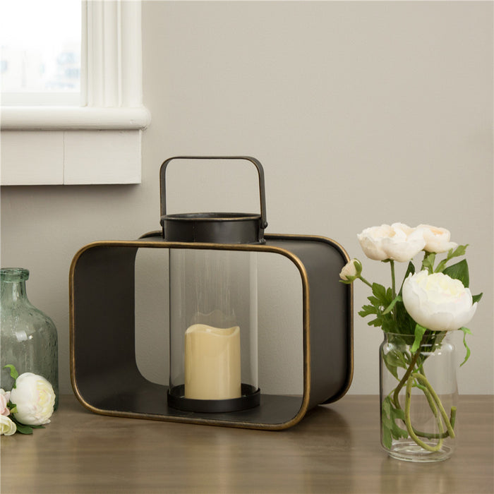 Contemporary Metal Lantern with Glass Hanging Decorative Candle Holder 13" H