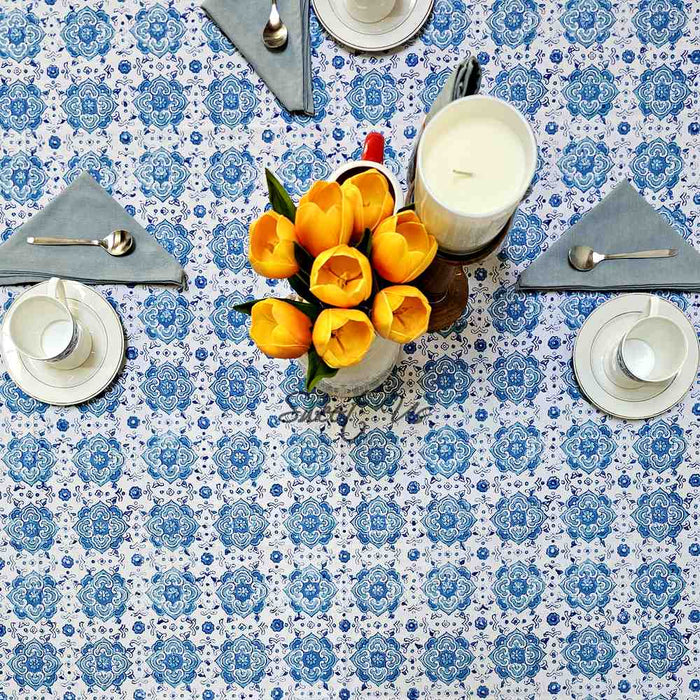 Cotton Springtime Splendor Tablecloth Collection, Ice Blue - Sweet Us