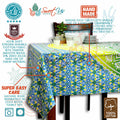 Cotton Tie Dye Floral Tablecloth Rectangle White Orange Blue Green Dining Linen - Sweet Us