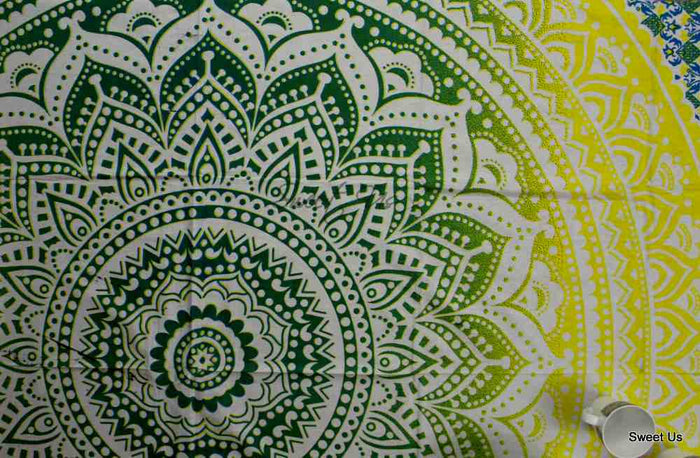 Cotton Tie Dye Floral Tablecloth Rectangle White Orange Blue Green Dining Linen - Sweet Us
