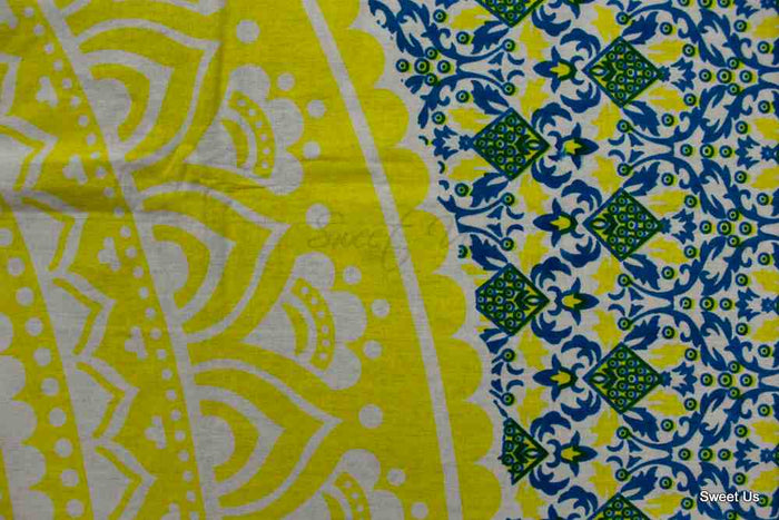 Cotton Tie Dye Floral Tablecloth Rectangle White Orange Blue Green Dining Linen - Sweet Us