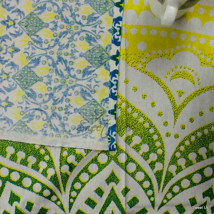 Cotton Tie Dye Floral Tablecloth Rectangle White Orange Blue Green Dining Linen - Sweet Us