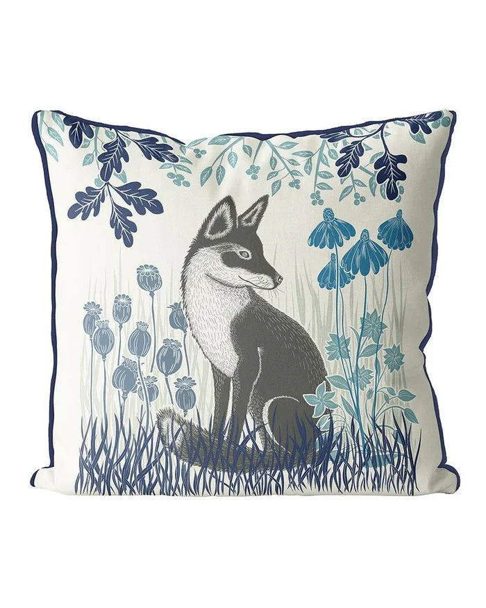 Country Lane Blue Sitting Fox Pillow