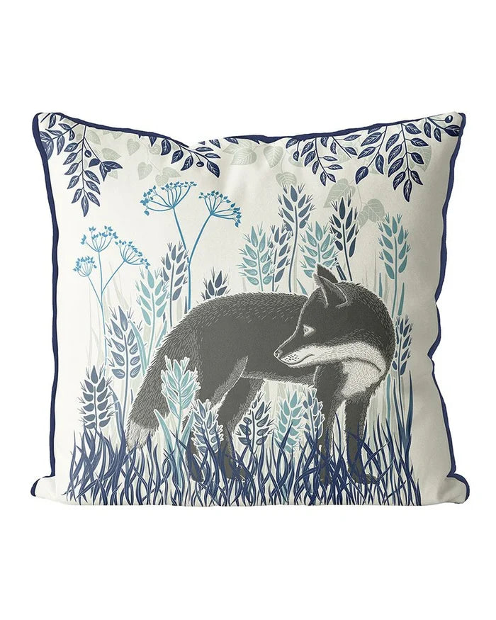 Country Lane Blue Standing Fox Pillow