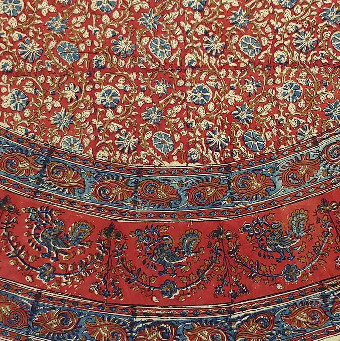 Vegetable Dye Hand Block Print Floral Cotton Round Tablecloth 60x90 60x60 Red - Sweet Us