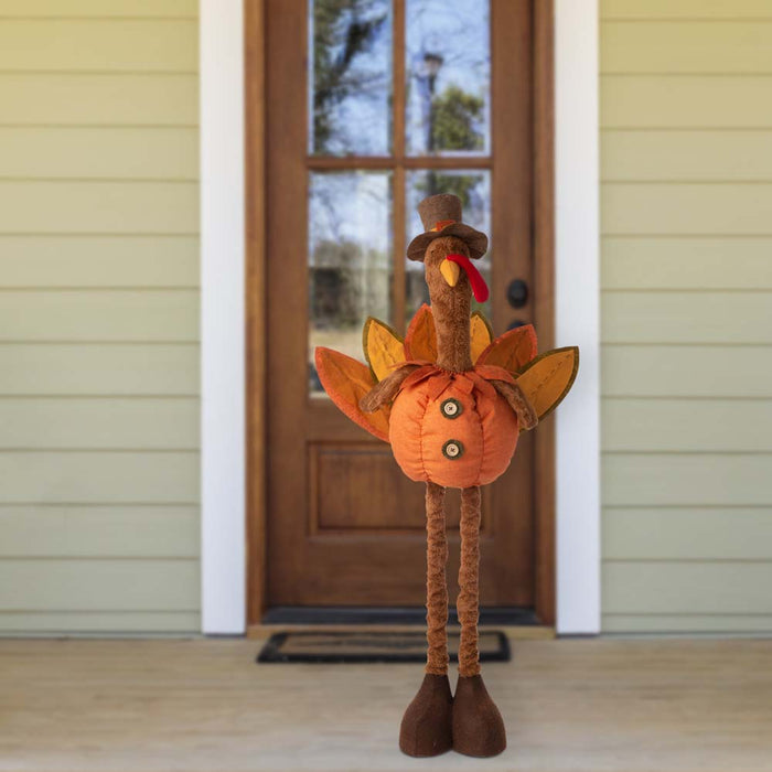 Fabric Turkey Standing Decor With Telescoping Legs and LED Lights