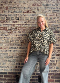 Florals and Buttons Black Short Sleeve Top
