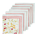Set of six light blue strawberry print napkins with pink borders