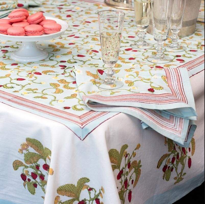 French Tablecloth Fraises des Bois Bleu