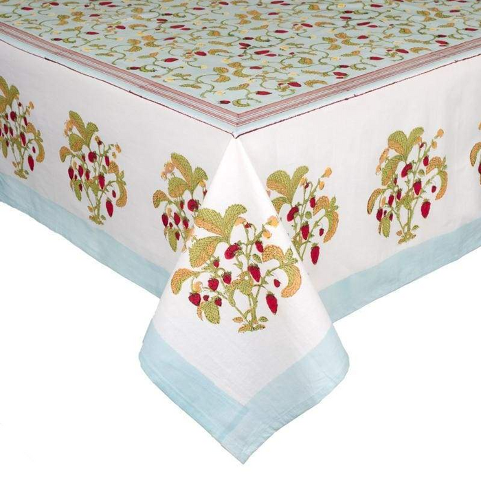 French Tablecloth Fraises des Bois Bleu