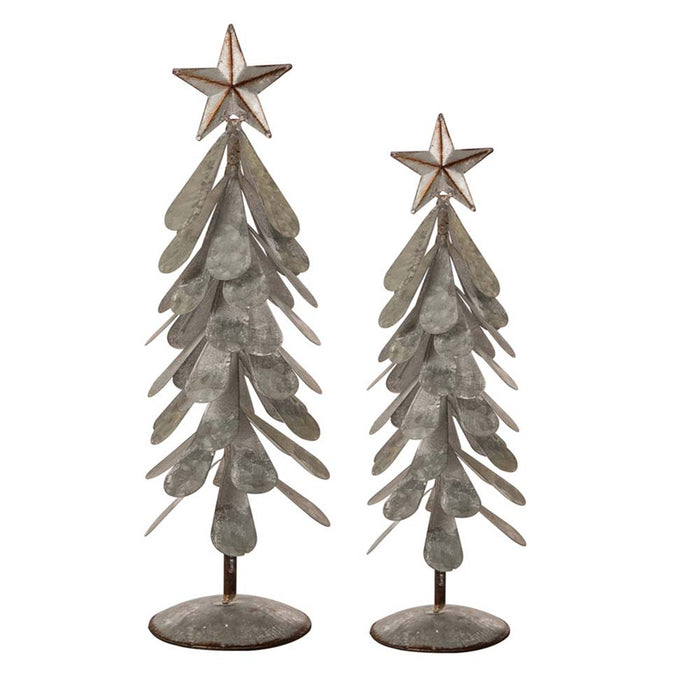 Galvanized Metal Christmas Table Tree Decor, Set of 2