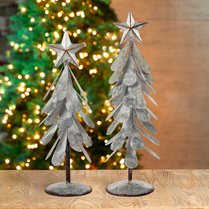 Galvanized Metal Christmas Table Tree Decor, Set of 2