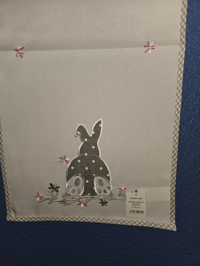 German Linen Bunny Buns Table Runner - 14 by 27 inches
