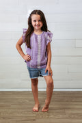 Girls Lavender Top with White Stitching
