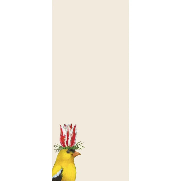 jotter note with an illustration of a bird with a festive hat