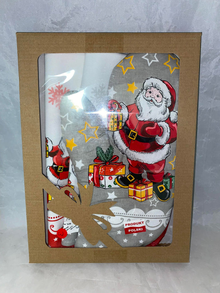 Grey Santa Oven Mitt and Tea Towel Set