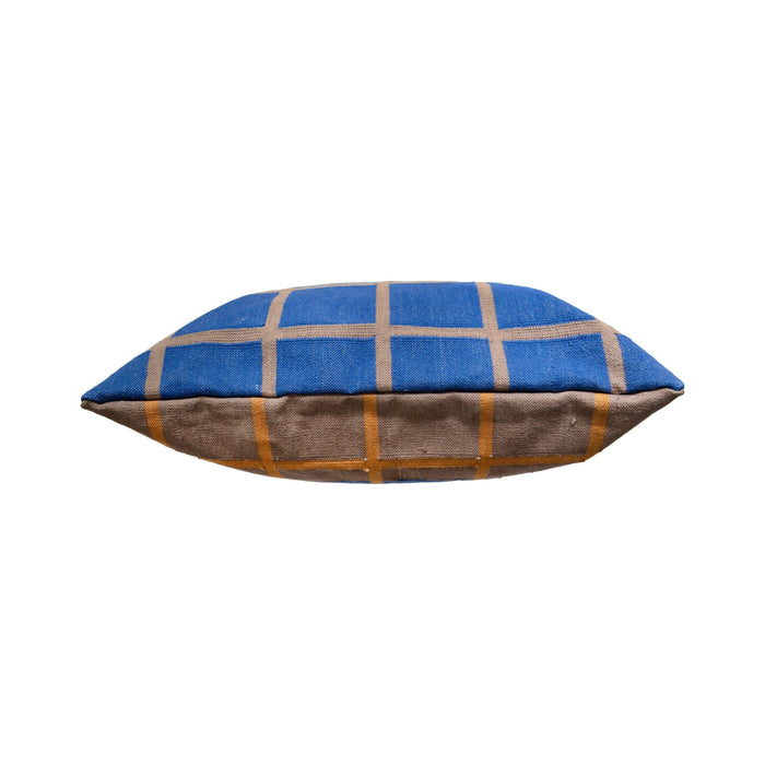 Rugs by Roo | Leah Singh Grid Pillow - Reversible - Blue + Grey-H18GRI03
