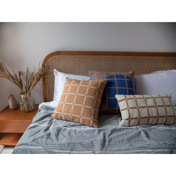 Rugs by Roo | Leah Singh Grid Pillow - Reversible - Blue + Grey-H18GRI03