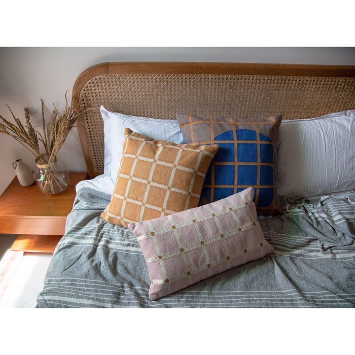 Rugs by Roo | Leah Singh Grid Pillow - Reversible - Blue + Grey-H18GRI03