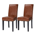 High-Back Brown PU Upholstered Dining Chair with Studded Decor, Set of 2