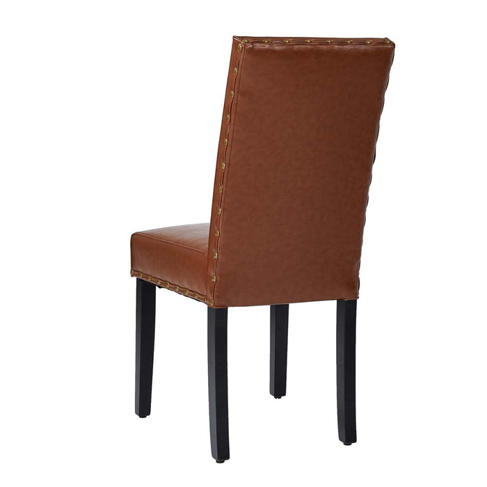 High-Back Brown PU Upholstered Dining Chair with Studded Decor, Set of 2