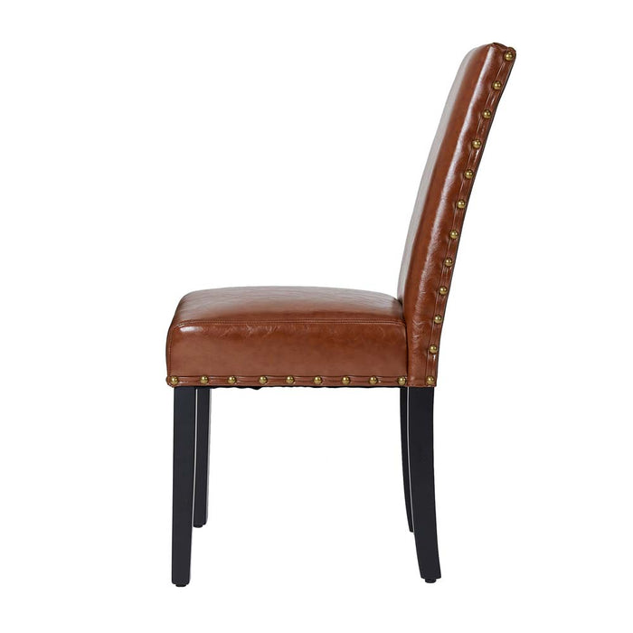 High-Back Brown PU Upholstered Dining Chair with Studded Decor, Set of 2