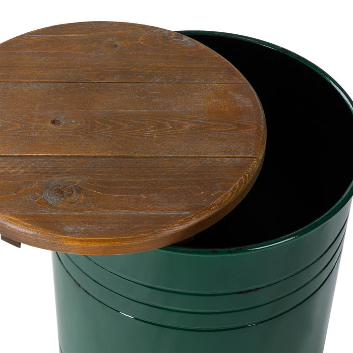 Hunter Green Modern Metal Storage Accent Table or Stool with Solid Wood Lid, Set of 2