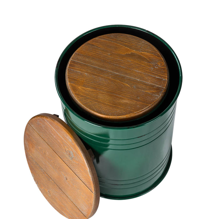 Hunter Green Modern Metal Storage Accent Table or Stool with Solid Wood Lid, Set of 2
