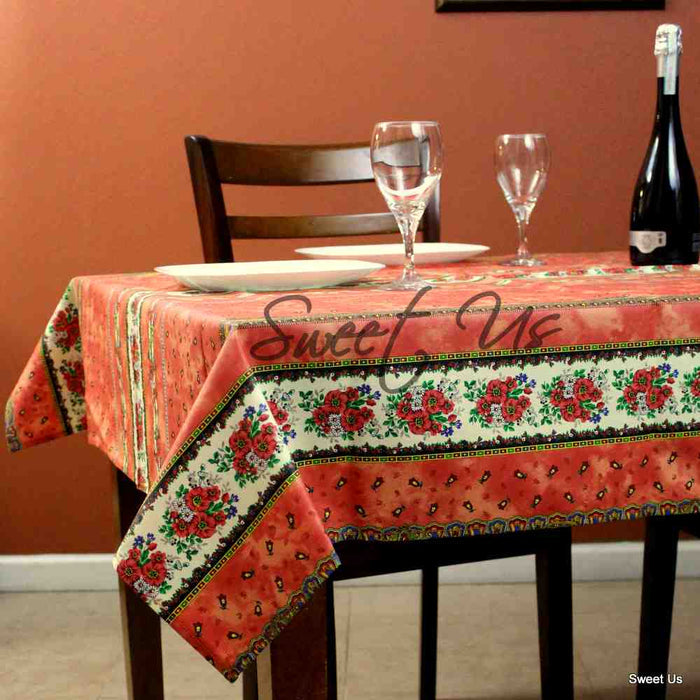 Wipeable Tablecloth Square French Provencal Acrylic Coated Cotton Floral Yellow - Sweet Us