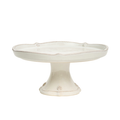 White ceramic cake stand on a white background