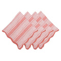 Set of three pink and white striped napkins with wavy borders