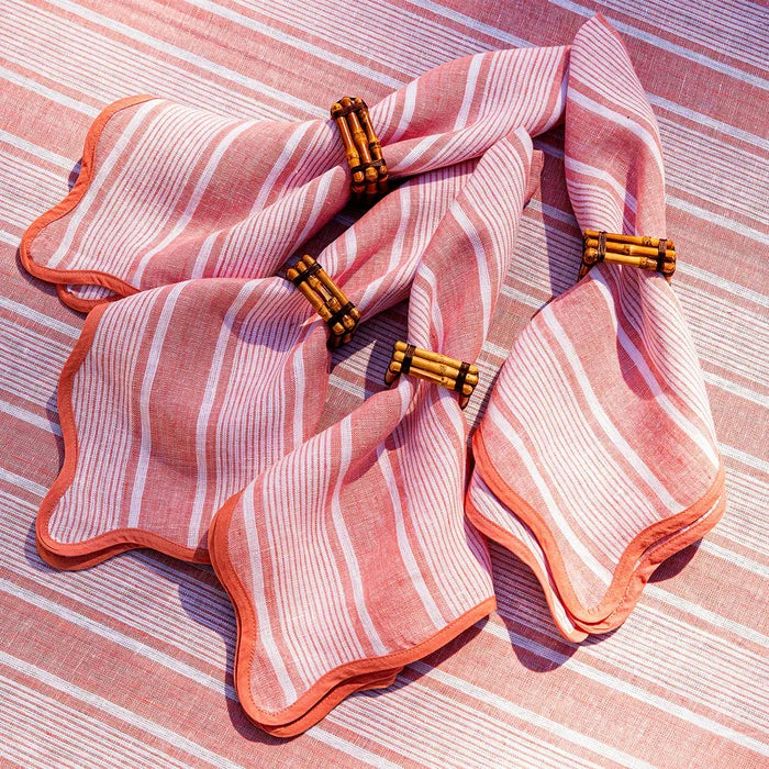 Pink and white striped fabric with bamboo napkin rings