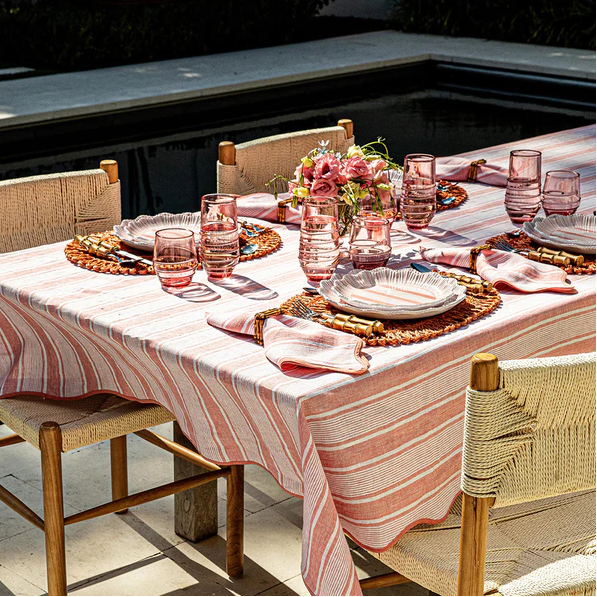 Juliska Cabana Stripe Coral Tablecloth