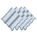 Set of three blue and white striped napkins with wavy borders