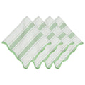 Set of three green and white striped napkins with wavy borders