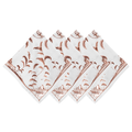 Set of four white napkins with brown floral patterns