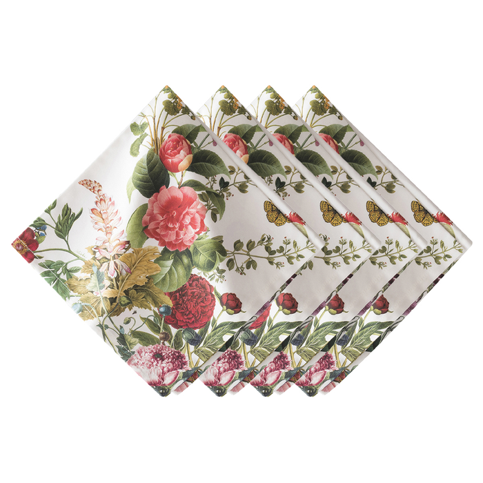 Set of floral-patterned napkins with roses and carnations