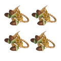 Set of four decorative napkin rings with acorns and gold leaves