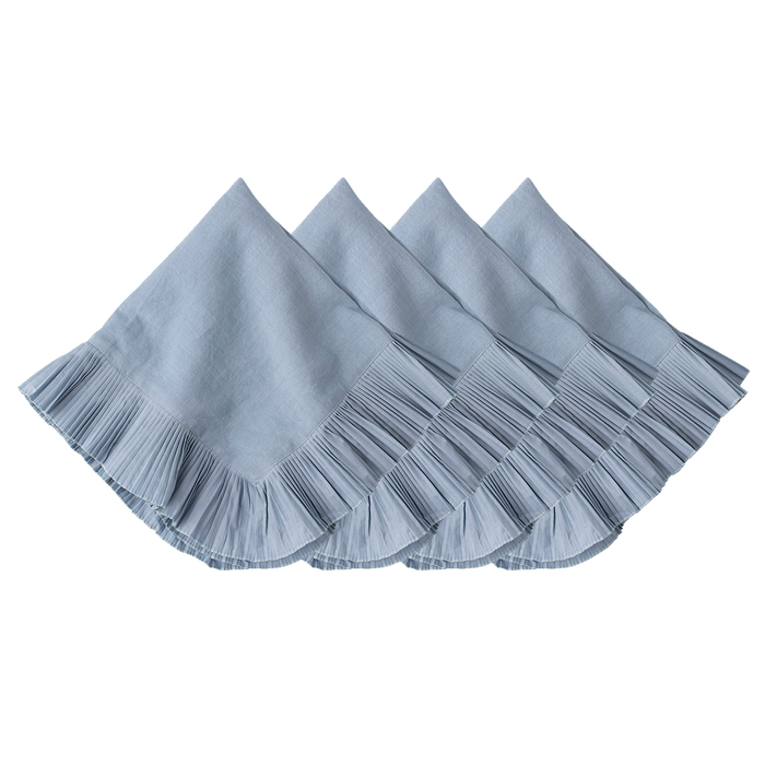 Set of four blue ruffled napkins