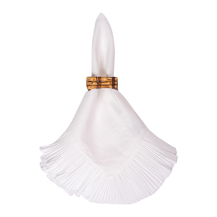 White pleated napkin with a bamboo ring