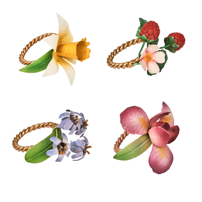 Juliska Meadow Walk Floral Napkin Ring Assorted Set/4