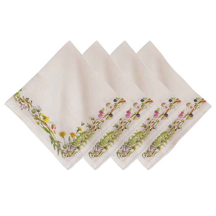 Set of four napkins with floral and berry designs