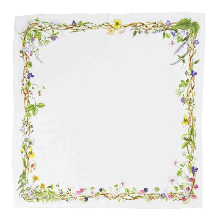 Floral border design on a white napkin