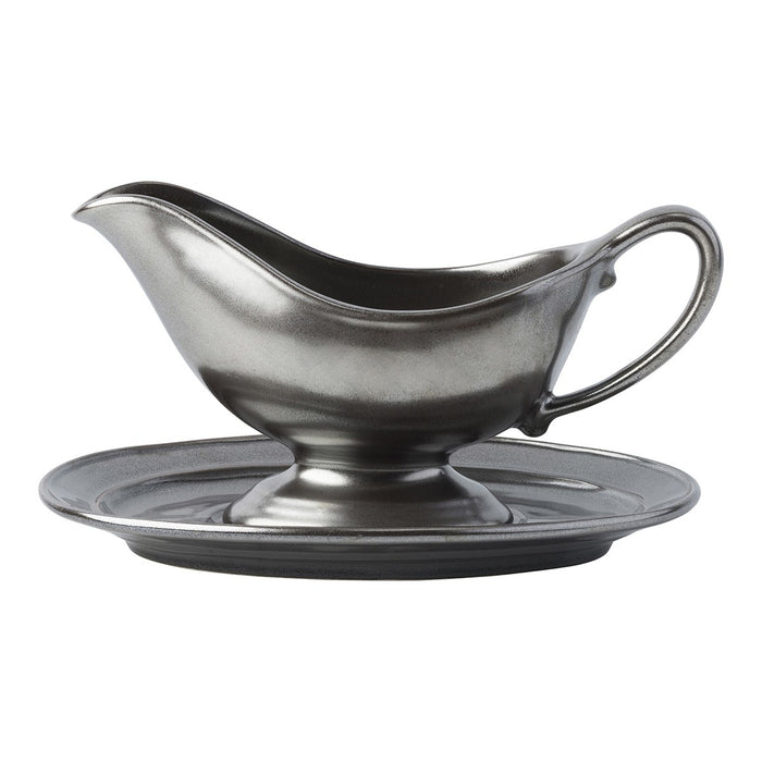 Juliska Pewter Stoneware Sauce Boat & Stand
