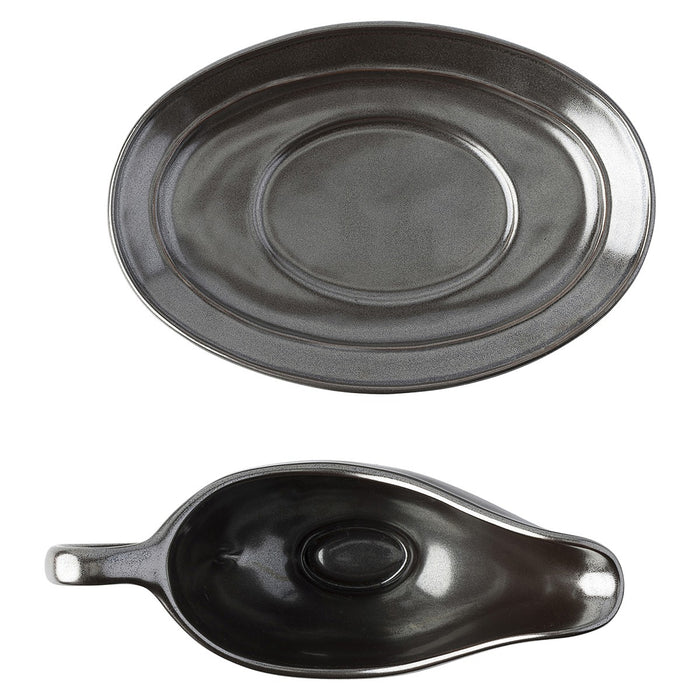 Juliska Pewter Stoneware Sauce Boat & Stand