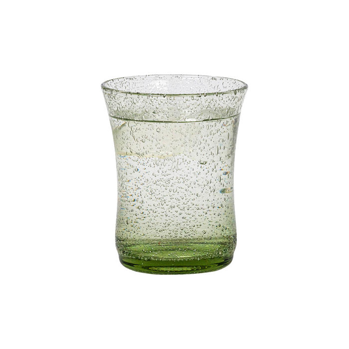 Green glass tumbler with bubble texture