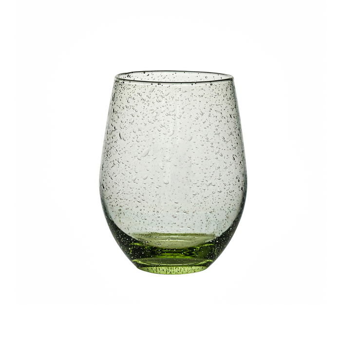 Green stemless wineglass with bubble texture